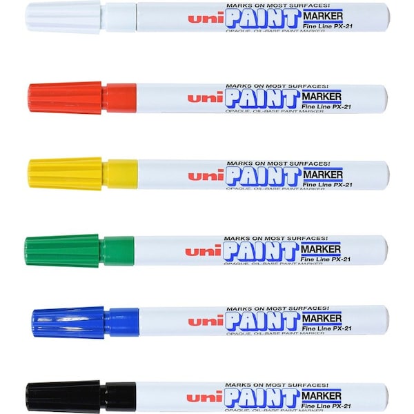Uni-Ball Paint Marker, Oil Base, Fine Point, Weather/Fadeproof, 6/ST, AST PK UBC63720 - main